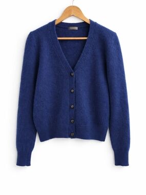 V-Neck Button Cardigan in Deep Blue